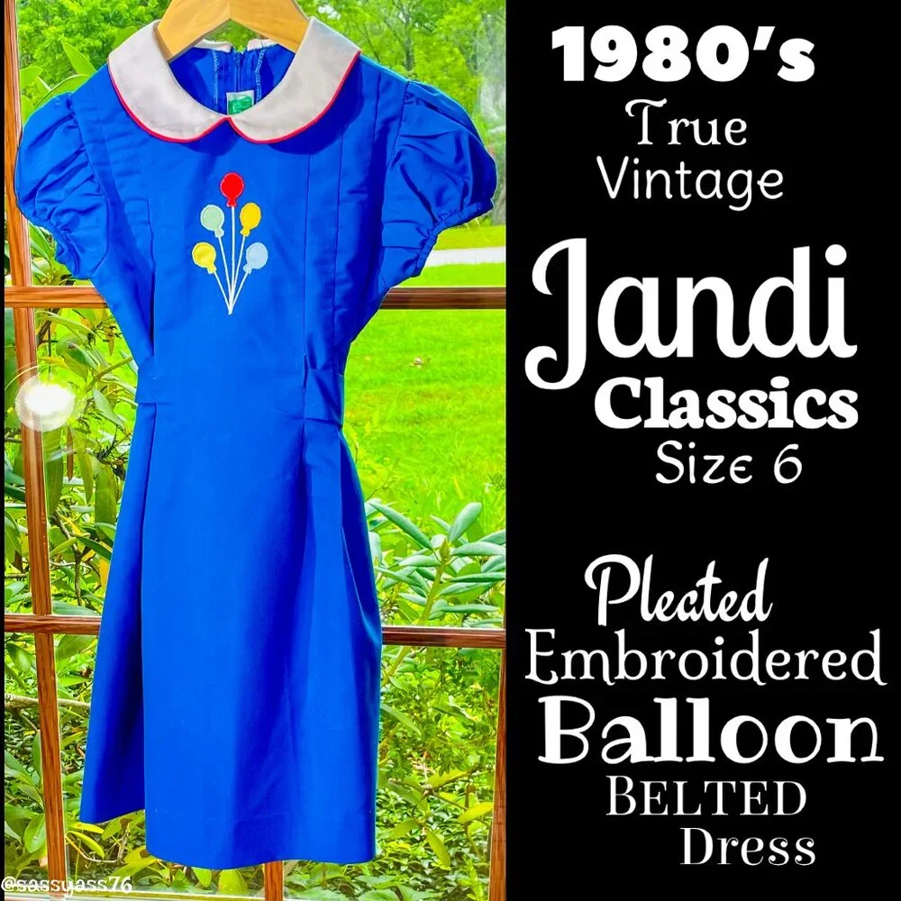 ▪️VTG▪️JANDI CLASSICS▪️Little Girl Sz 6 Pleated Embroidered Balloon Belted Dress